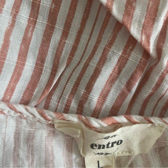 Entro Striped Faux Wrap Linen Cotton Blend Blouse Size Large - Picture 3 of 4